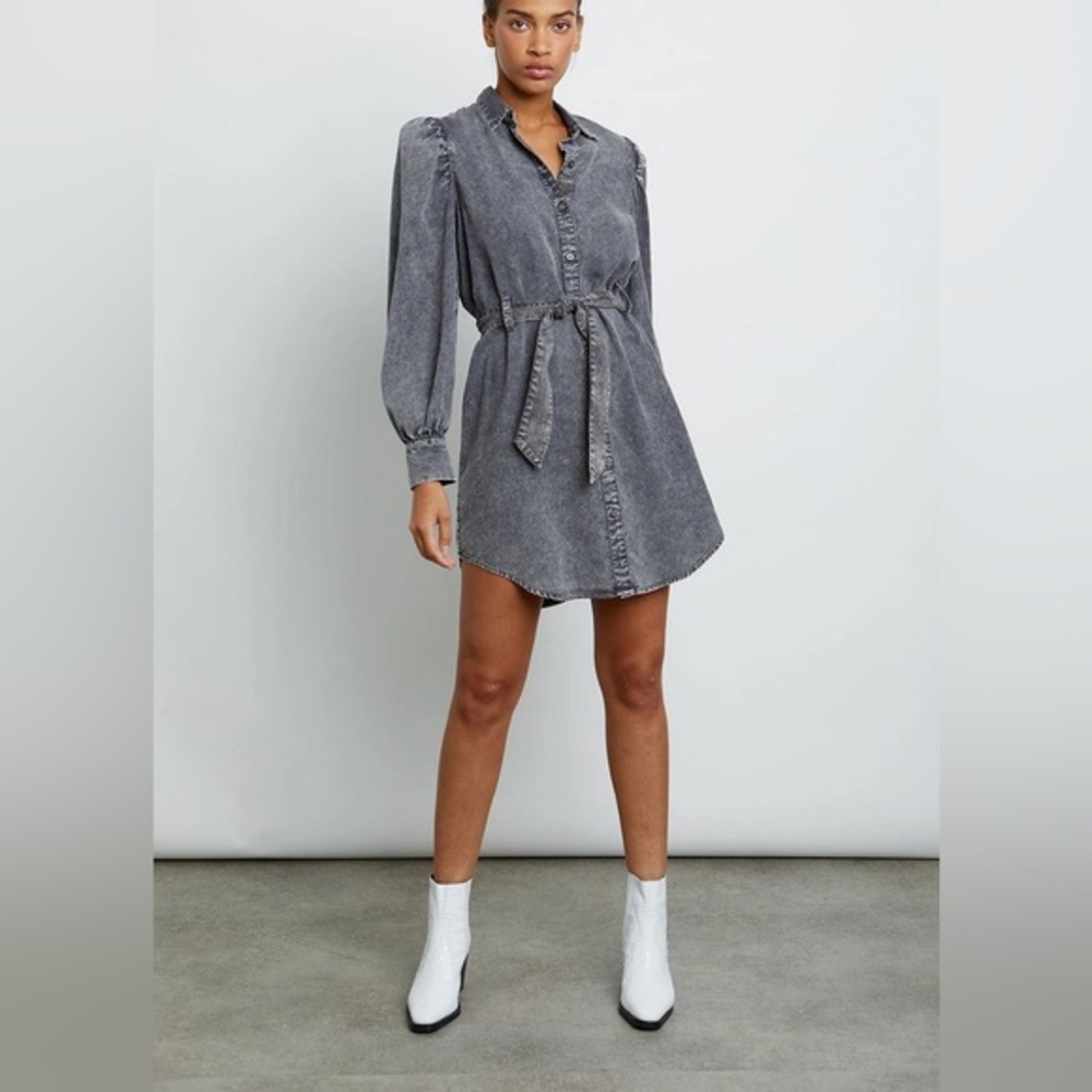 Rails Adele tencel denim black acid wash button front shirt dress XS